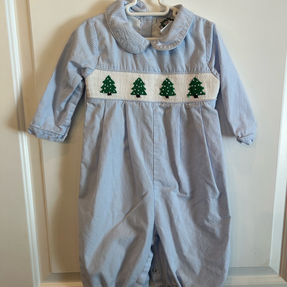 Blue Gingham Embroidered Christmas Tree Longall